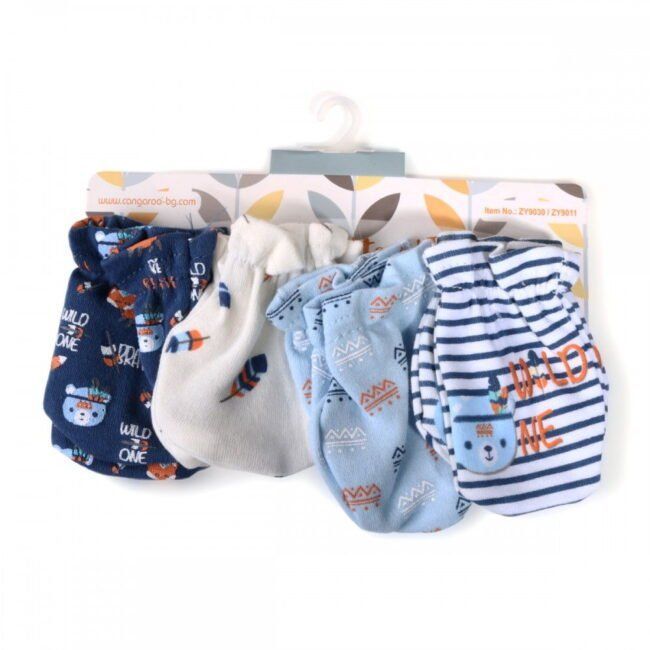 Cangaroo Σετ Παιδικά Γάντια Χούφτες για Νεογέννητο Μπλε 4τμχ Tibby