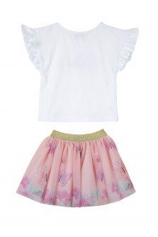 Babylon σετ μπλούζα με τούλινη φούστα λευκό  ροζ Image 1
