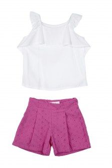 Babylon σετ μπλούζα με σορτς λευκό ροζ Image 0
