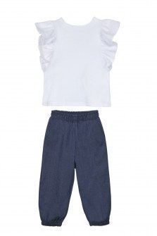 Babylon σετ μπλούζα με παντελόνα τζην λευκό μπλε Image 1