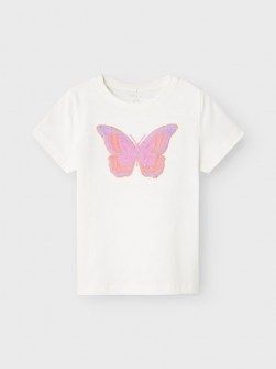 Name it καλοκαιρινό μπλουζάκι λευκό με πεταλούδα με παγέτα Image 0