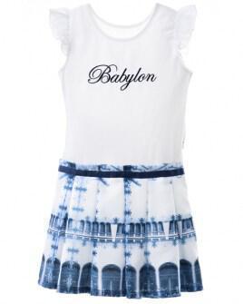 Babylon παιδικό φόρεμα λευκό μπλε Image 0