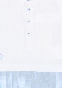 Losan ολόσωμο φορμάκι λευκό γαλάζιο με ρίγες  τσεπάκι και κουμπιά Image 2