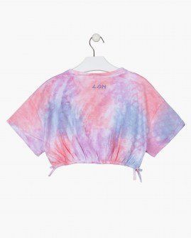 Losan μπλουζάκι t shirt cropped κοντομάνικο  tie dye ροζ Image 1
