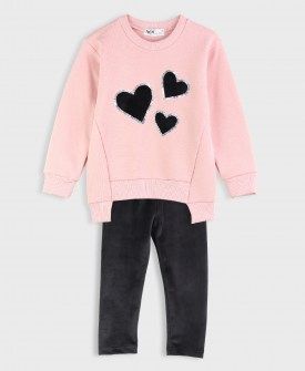 Nekidswear σετ φόρμα φούτερ με βελουτέ παντελόνι ροζ μαύρο Image 0
