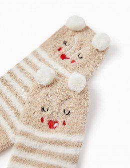 Zippy χριστουγεννιάτικες κάλτσες fleece λευκό-μπεζ Image 1