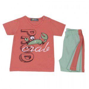 Prod σετ κοντομάνικο μπλουζάκι κοραλί με πράσινη βερμούδα και σχέδιο καβουράκι Image 0