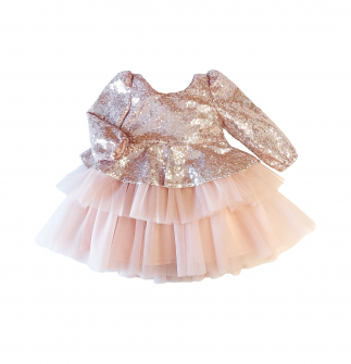 Sweet baby φόρεμα με παγέτα και τούλι ροζ Image 0