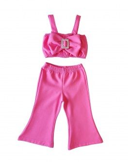 Sweet baby σετ crop top και καμπάνα παντελόνι ροζ Image 0