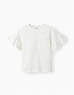 Zippy μπλούζα με βολάν  και τσέπη με δαντέλα λευκή Image 0