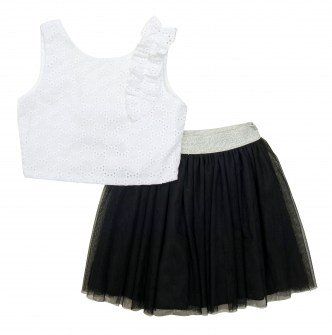 Babylon σέτ λευκό αμάνικο μπλουζάκι με μαύρη τούλινη φούστα Image 0