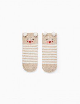 Zippy χριστουγεννιάτικες κάλτσες fleece λευκό-μπεζ Image 0