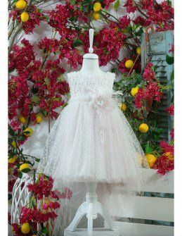 Marilli’s House Βαπτιστικό Φόρεμα λευκό ροζ με τούλι Image 0