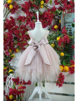 Marilli’s House Βαπτιστικό Φόρεμα  ροζ τούλι με  γκλιτερ και μπολερό και μπαντάνα Image 1