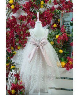Marilli’s House Βαπτιστικό Φόρεμα λευκό ροζ με τούλι Image 1