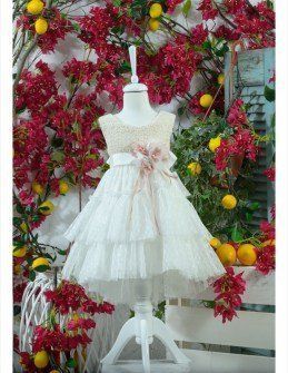 Marilli’s House Βαπτιστικό Φόρεμα λευκό ασύμμετρο  με κέντημα  και μπολερό με μπαντάνα Image 0