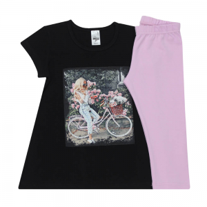 Prod καλοκαιρινό σετ με μαύρο μπλουζάκι και ροζ κολάν καπρι Image 0