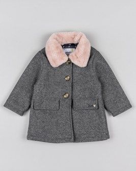 Losan γκρι παλτό με ροζ γούνινο γιακά Image 0