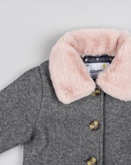Losan γκρι παλτό με ροζ γούνινο γιακά Image 2