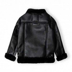 Minoti  μπουφάν με εσωτερική γούνα δερματίνη μαύρο Image 1