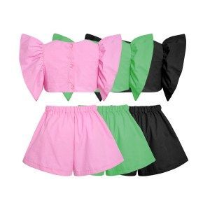 Two in a Castle T5223 MONOCHROME TWO PIECE RUFFLE PLAYSUIT KID PINK Image 2