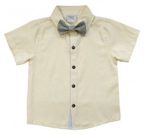 Sweet baby σετ με πουκάμισο και παπιγιόν κιτρινο με βερμούδα γκρι ριγέ Image 1