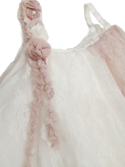 Mak baby βαπτιστικό φόρεμα λευκό/ροζ με δαντέλα μπολερό και κορδέλα Image 2