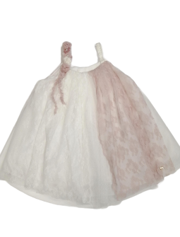Mak baby βαπτιστικό φόρεμα λευκό/ροζ με δαντέλα μπολερό και κορδέλα Image 0