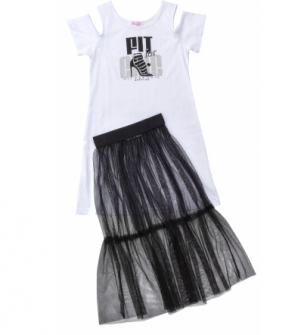 Babylon καλοκαιρινό  λευκό φόρεμα με  επιπρόσθετη μαύρη  τούλινη φούστα Image 0