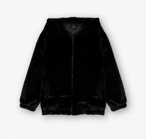 Tiffosi Γούνινο μπουφάν με κουκούλα μαύρο Image 0