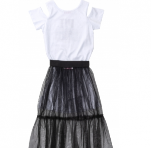 Babylon καλοκαιρινό  λευκό φόρεμα με  επιπρόσθετη μαύρη  τούλινη φούστα Image 1