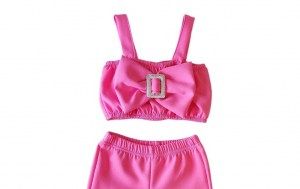 Sweet baby σετ crop top και καμπάνα παντελόνι ροζ Image 1
