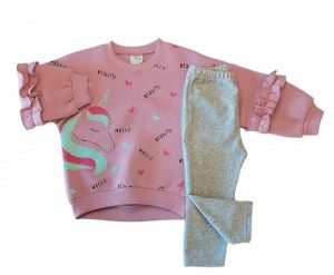 Sweet baby σετ φόρμα φούτερ με μονόκερο ροζ γκρι Image 0
