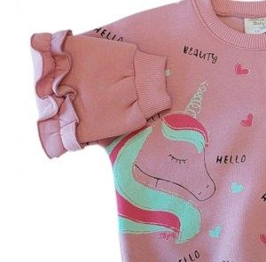 Sweet baby σετ φόρμα φούτερ με μονόκερο ροζ γκρι Image 1