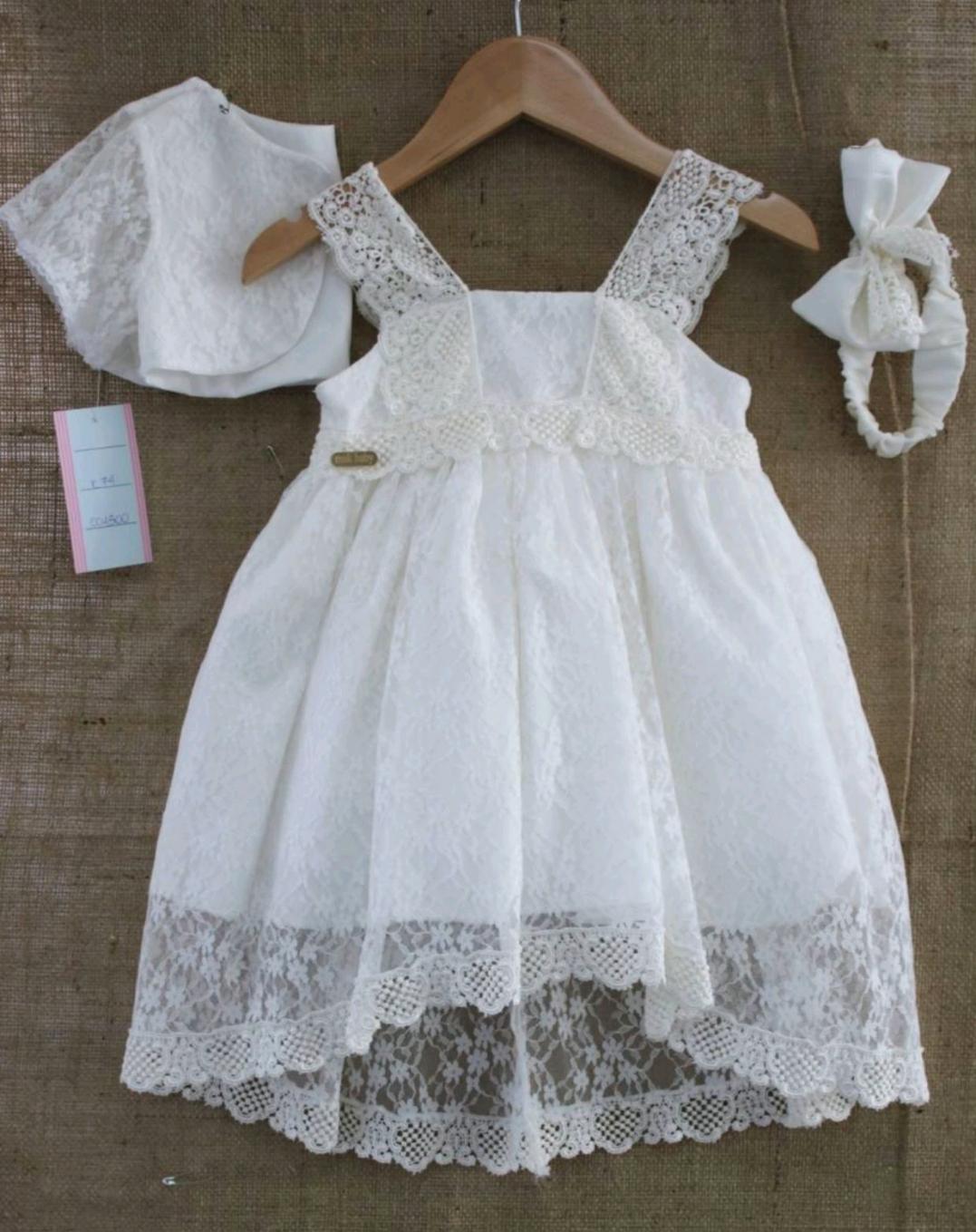 Mak baby βαπτιστικό φόρεμα λευκό με δαντέλα μπολερό και κορδέλα