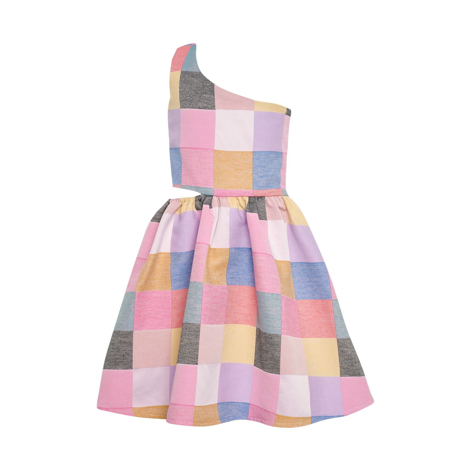 Two in a Castle T5119 PRISMATIC CHESS LOOMED ONE SHOULDER DRESS KID