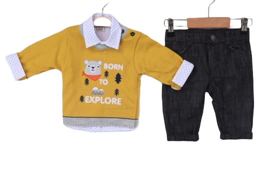 Mio Dino βρεφικό σετ 3 τμχ πουκάμισο πουλόβερ παντελόνι  κίτρινο /μαύρο